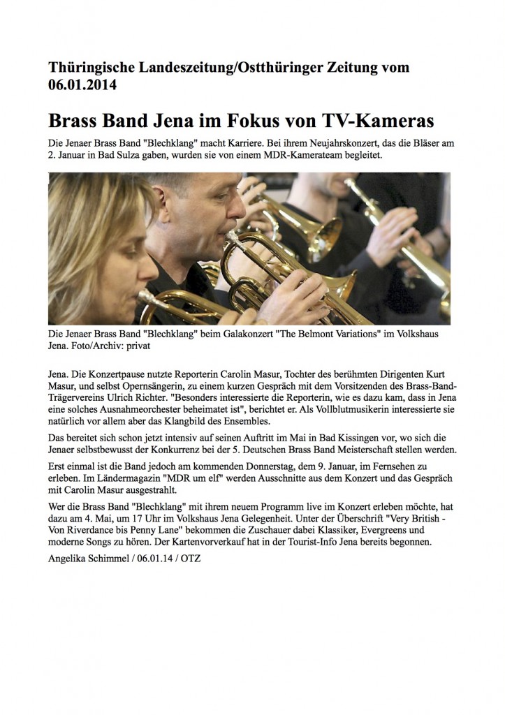 OTZ Brass Band im Fokus TV