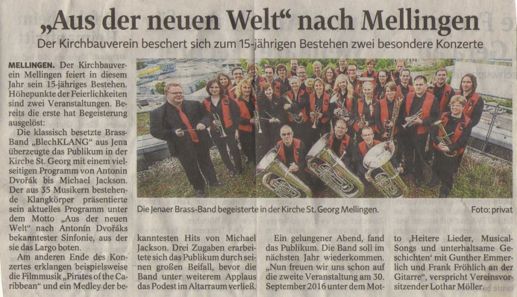 Artikel aus der TA vom 15. Juni 2016 zu unserem Sommerkonzert in Mellingen