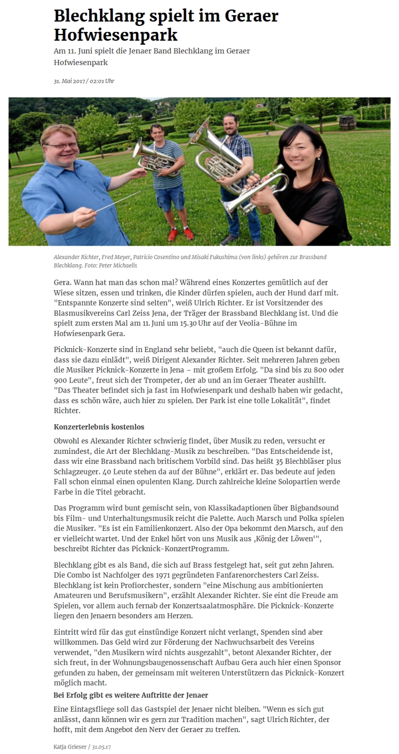 Online-Artikel aus der OTZ zum 1. Picknickkonzert in Gera