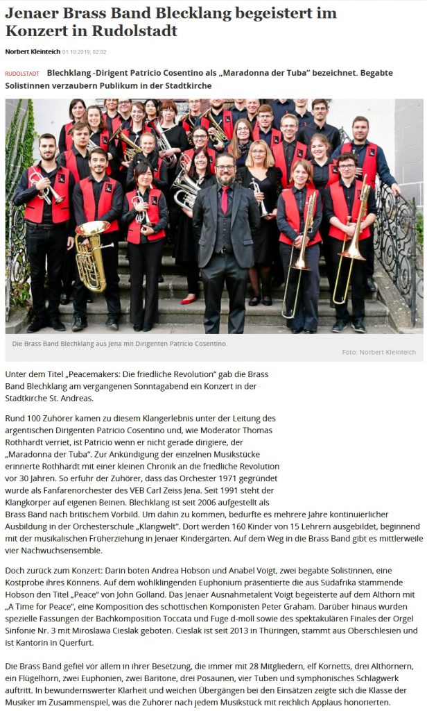 Artikel OTZ Kirchenkonzerte 2019 Brass Band BlechKLANG