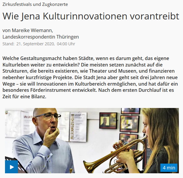 Beitrag MDR Kultur Innovationsförderung Kompetenzzentrum für Brass Band Jena