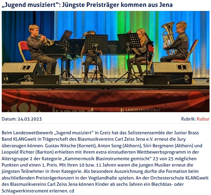 Artikel JenaTV Jugend musiziert 2023 Landeswettbewerb