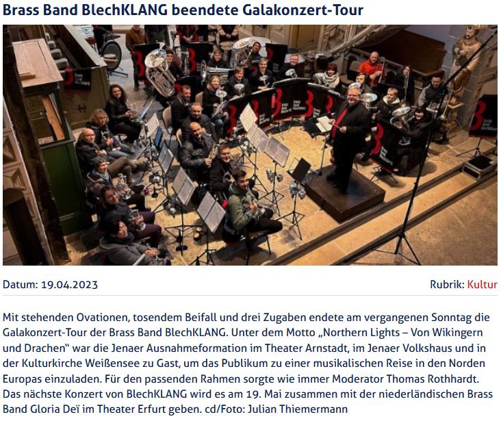 Artikel JenaTV Galakonzert Brass Band BlechKLANG 2023