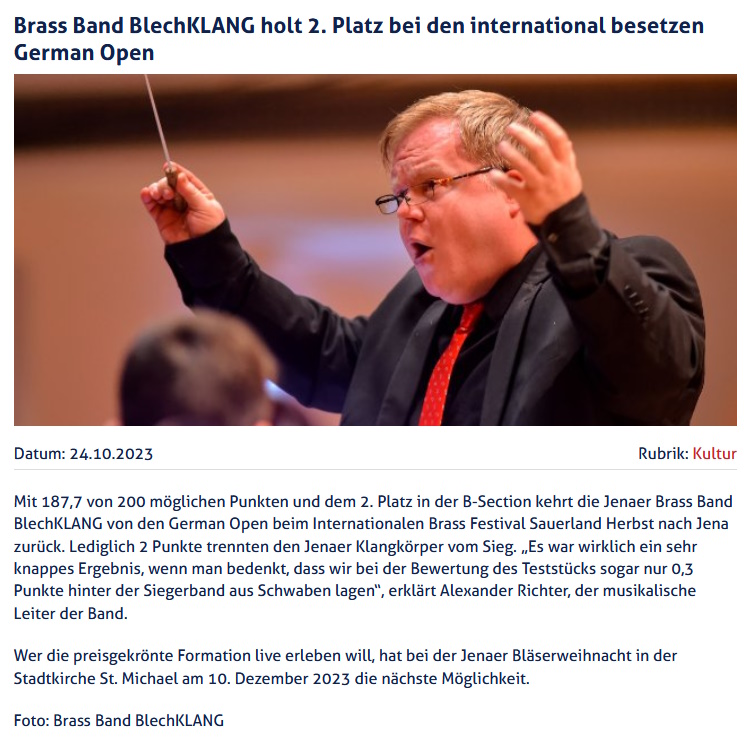 Artikel JenaTV Brass-Band-BlechKLANG bei German Open 2023