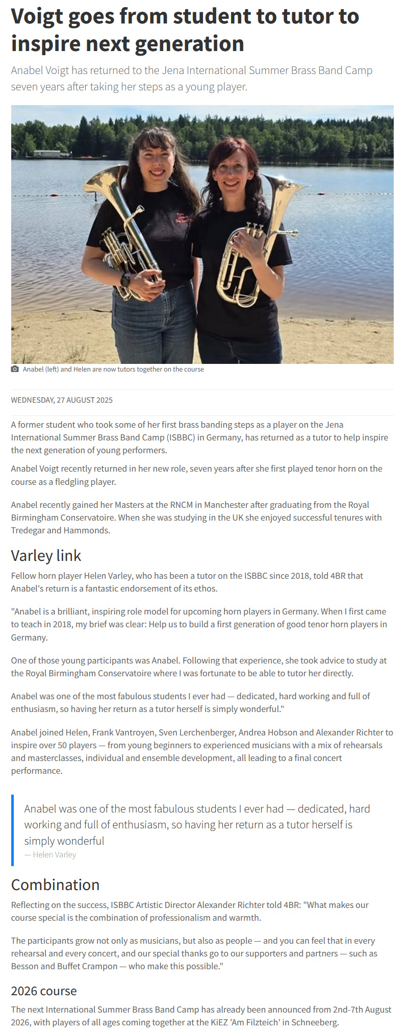 Artikel 4barsrest Anabel beim International Summer Brass Band Camp 2025