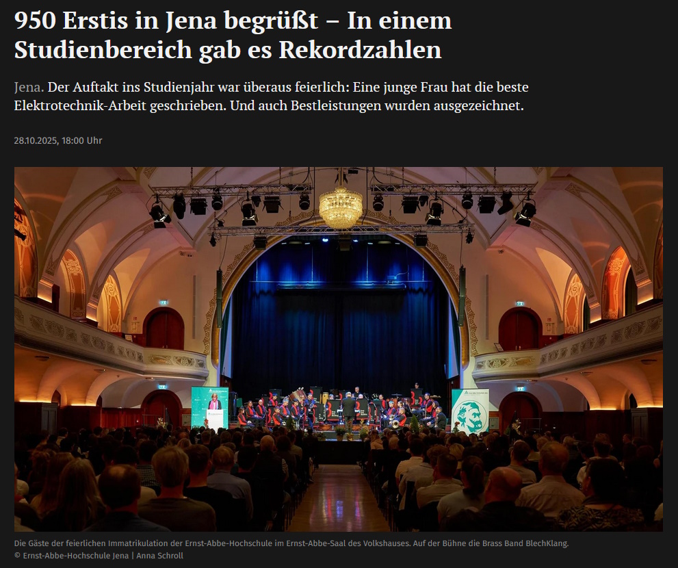 Artikel TLZ Feierliche Immatrikulation Ernst-Abbe-Hochschule 2025