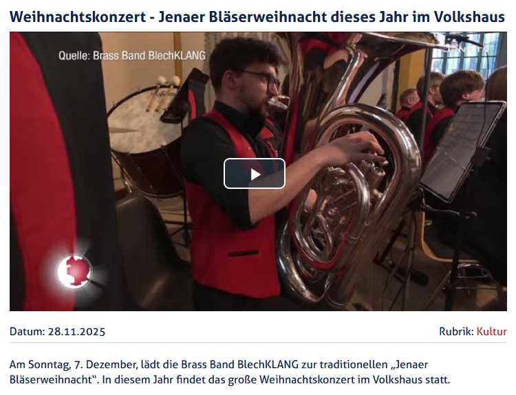Beitrag JenaTV Ankündigung Bläserweihnacht 2025 BlechKLANG