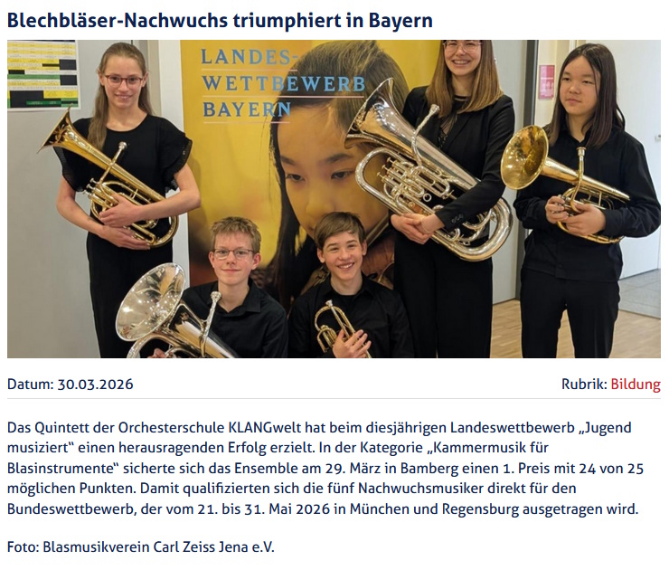 Artikel JenaTV Jugend musiziert 2026 Landeswettbewerb