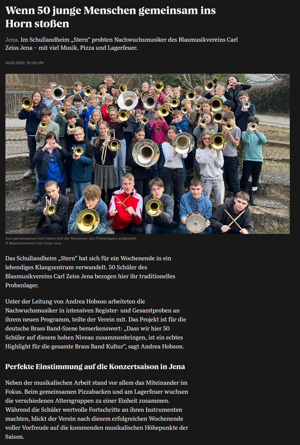 Online-Artikel der OTZ über das Sternwochenende der Orchesterschule KLANGwelt