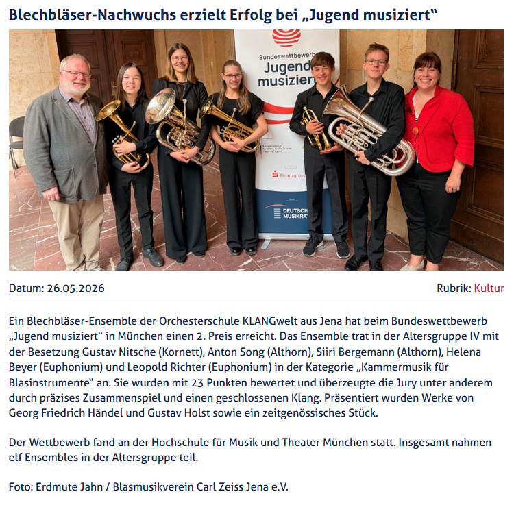 Artikel JenaTV Jugend musiziert 2026 Bundeswettbewerb