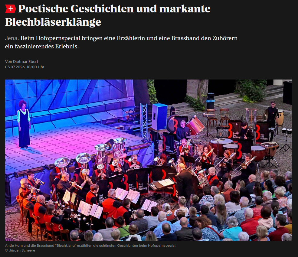 Online-Artikel der OTZ über das Hofopernspecial der Brass Band BlechKLANG 2026