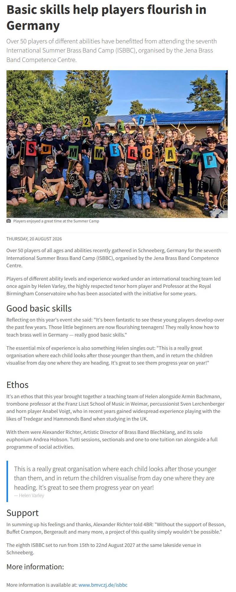 Artikel 4barsrest International Summer Brass Band Camp 2026